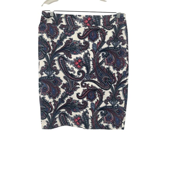 Ann Taylor Paisley Pencil Skirt Size 10 Cotton stretch lined preppy - Picture 1 of 5